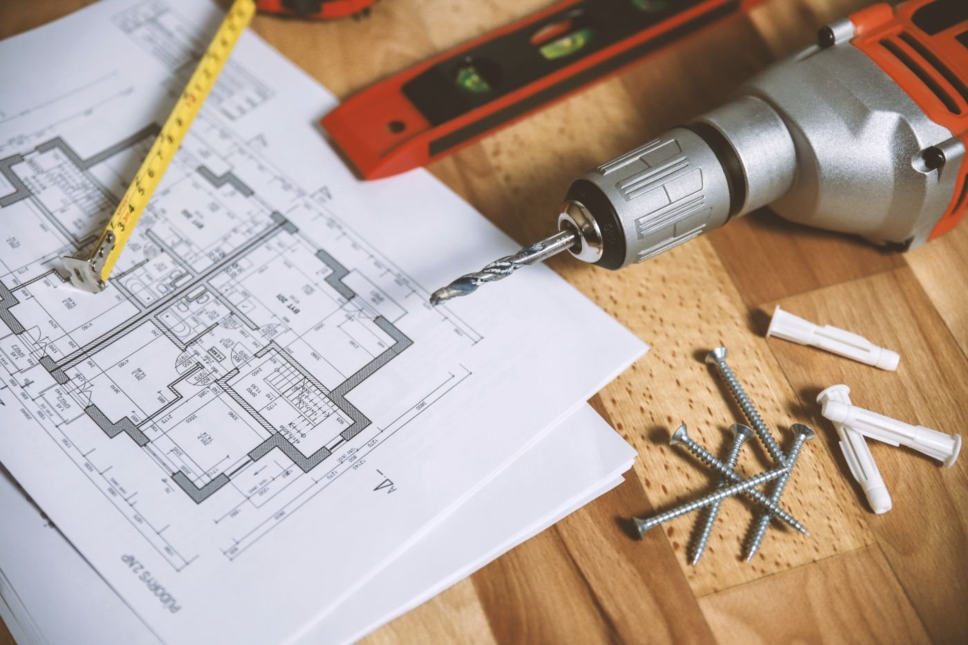 Architectural floor plan drawings with measuring tools for a residential project in Gurugram