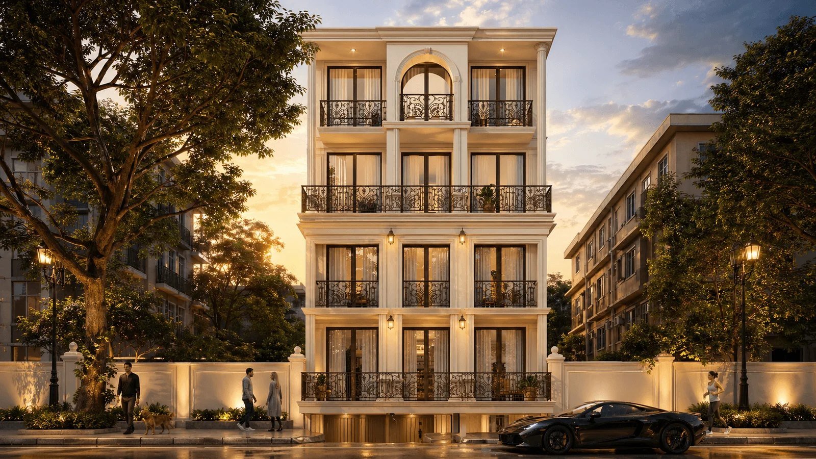 Luxury builder floor elevation in South Delhi — affordable yet premium building design by Evas Designs